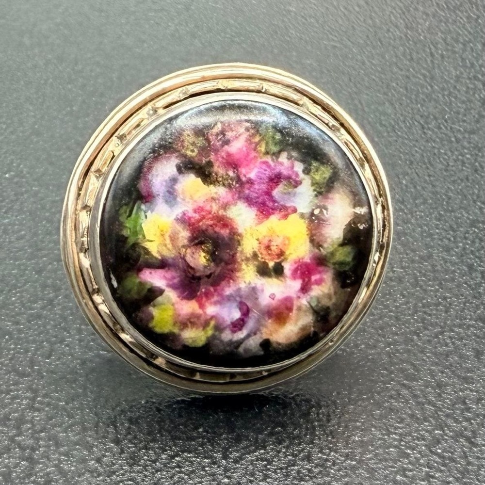 Mid Century Studio Silver‎ Hand Painted Porcelain Statement Ring - Picture 4 of 10